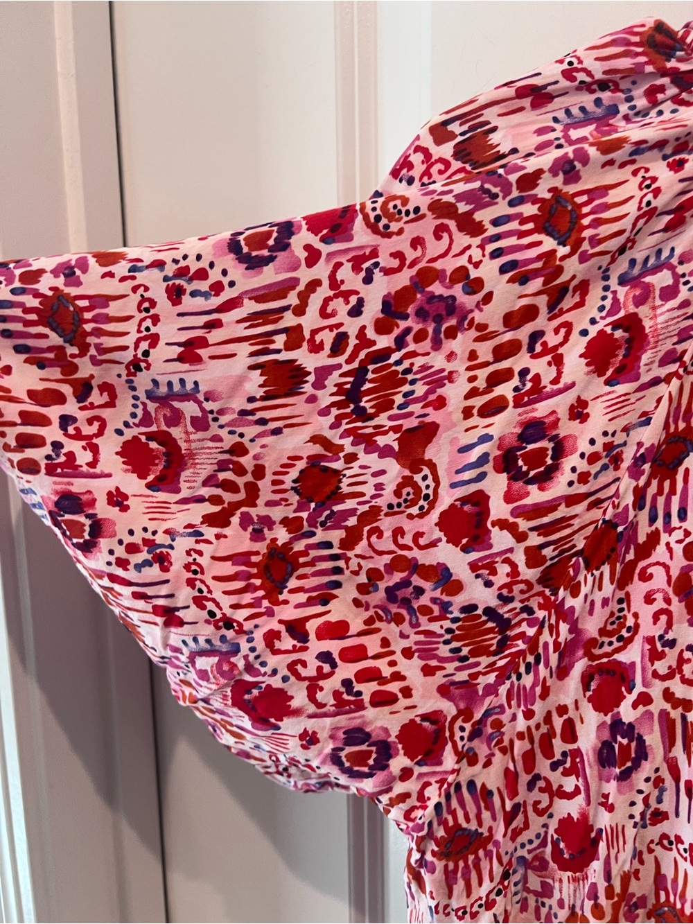THML Pink and Red Printed Blouse with Blue Trim Size Large - Picture 6 of 16